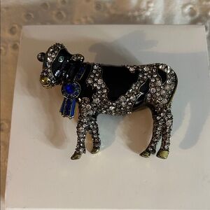 Heidi Daus Black and Silver Crystal Cow Brooch
